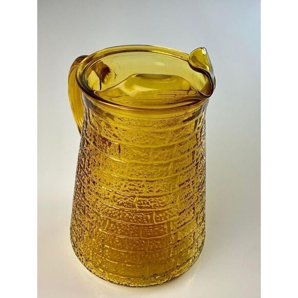 Vintage Amber Indiana Glass Brick Pattern Glass Water Pitcher W/Ice Lip CT0874 - Picture 3 of 7
